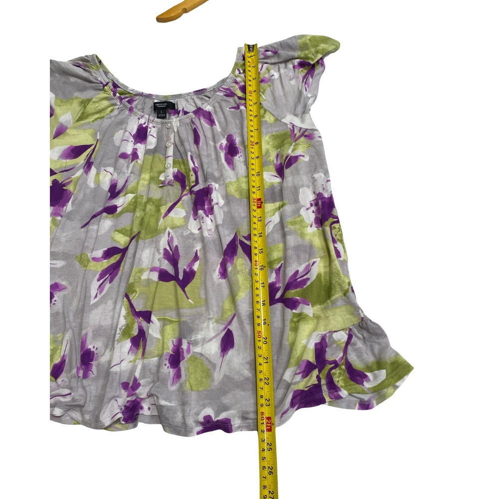 Simply Vera Vera Wang Pajama Set Large Purple Green Floral Ruffle Top Crop Pants - Picture 10 of 10